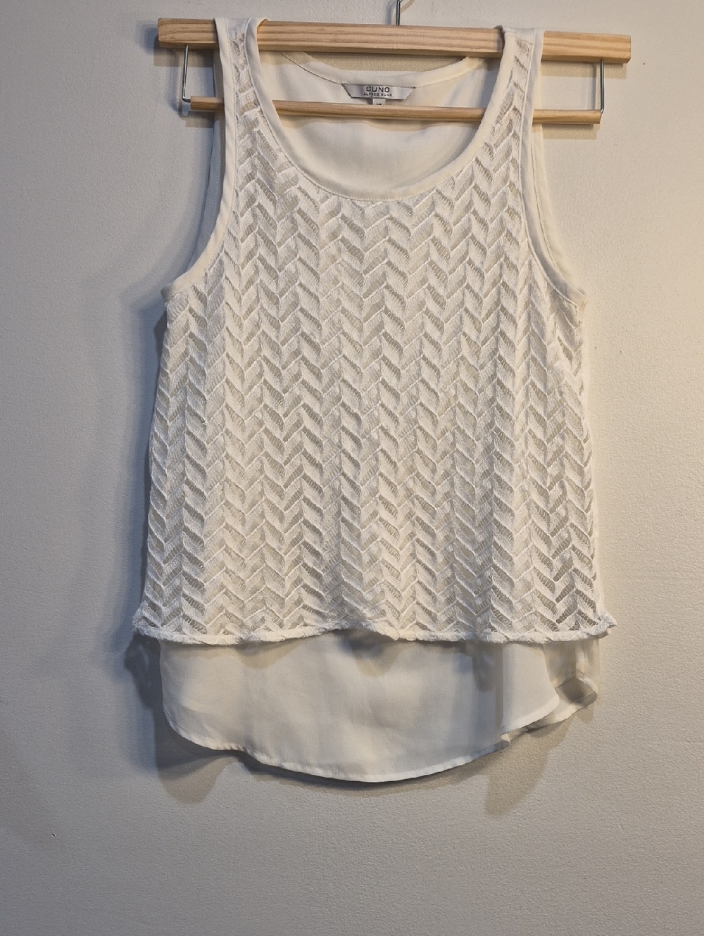ALFRED SUNG Cream Layered Lace & Chiffon Camisole
